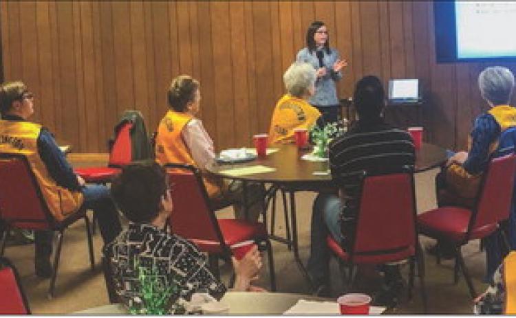 Dr. Bethany Pickard, a physician at Collingsworth Family Medicine and Collingsworth General Hospital, presents diabetes awareness information to the Wellington Lions Club during its Monday, March 2, 2020, meeting prior to the Community Building renovation. The Red River Sun/Bev Odom