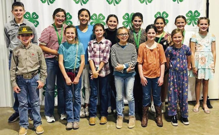 Collingsworth County 4-Hers competed in multiple contests at the recent District 1 Roundup. Front row, from left: Noah Peters, Raylie Sims, Peyton Roberson, Briley Holton, Penny Downing, Kaizley Byers. Back row, from left: Jack Downing, Brylnn Kemp, Hazel Estrada, Ava Peters, Quinn Roberson, Sara Morris, Berkeley Ward, Blair Ward. Photos Courtesy of Collingsworth County 4-H