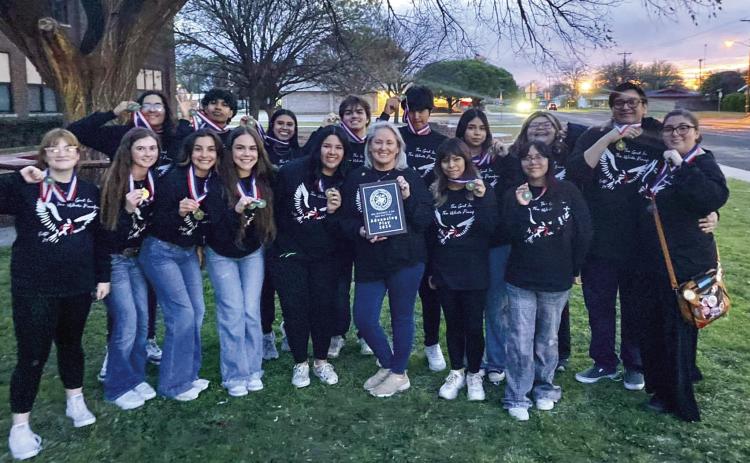 Memphis High School One Act Play advances to the bi-district round, thanks to a thirdplace finish with “The Girl In The White Pinafore” at the recent District 2-2A One Act Play Contest Wednesday, March 20 at Wellington High School. Photo Courtesy of Memphis ISD
